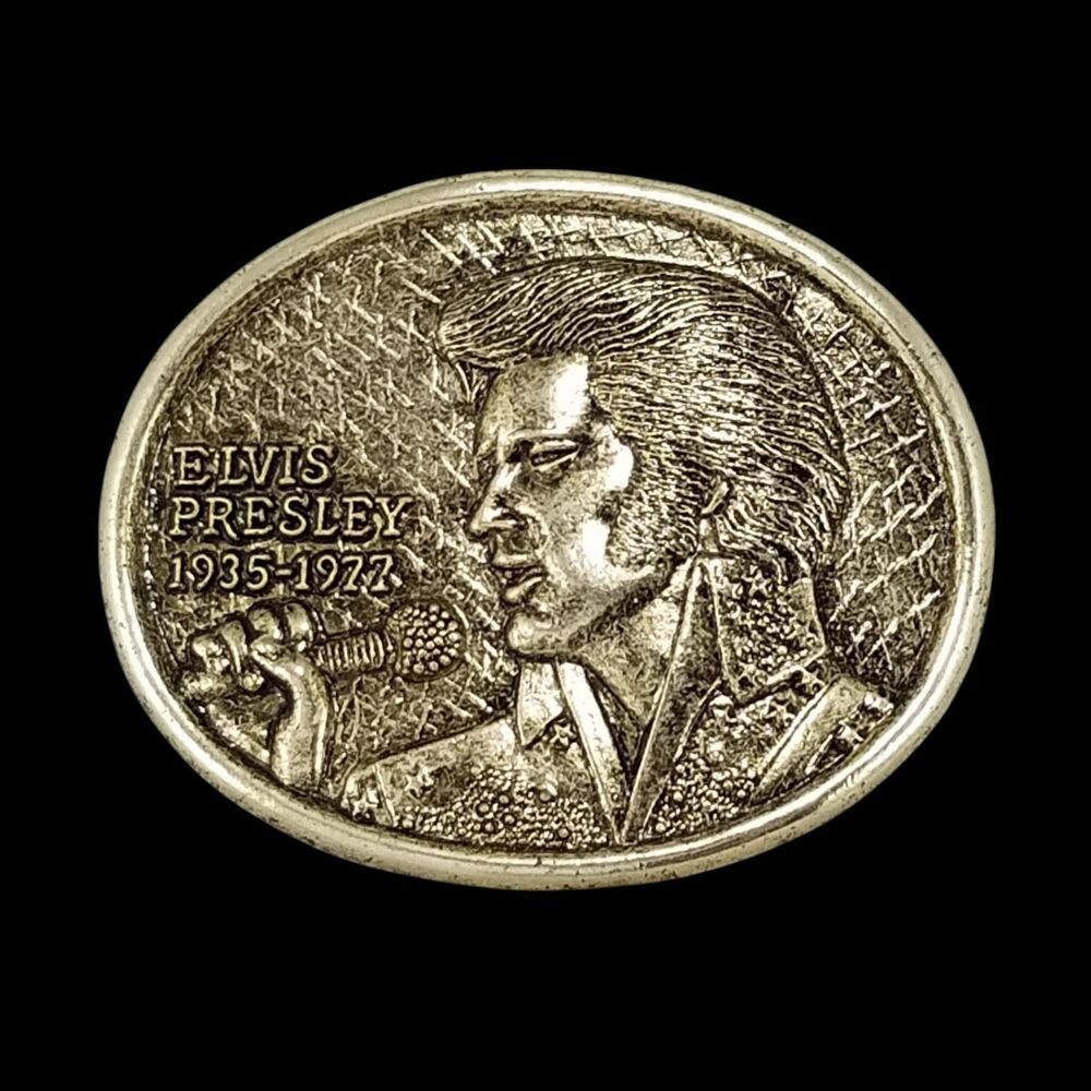 Vintage Elvis Presley 1935-1977 Commemorative Silver Tone Belt Buckle